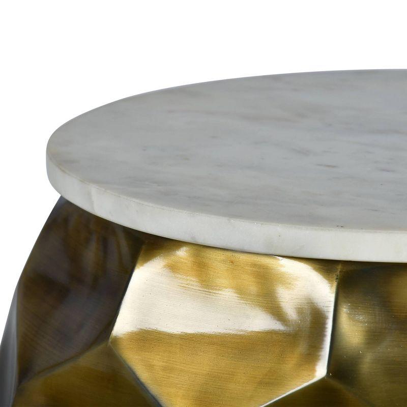 Stomp Round End Table Brass and Marble - Steve Silver Co.: Modern Accent Table, Iron Frame, White Marble Top