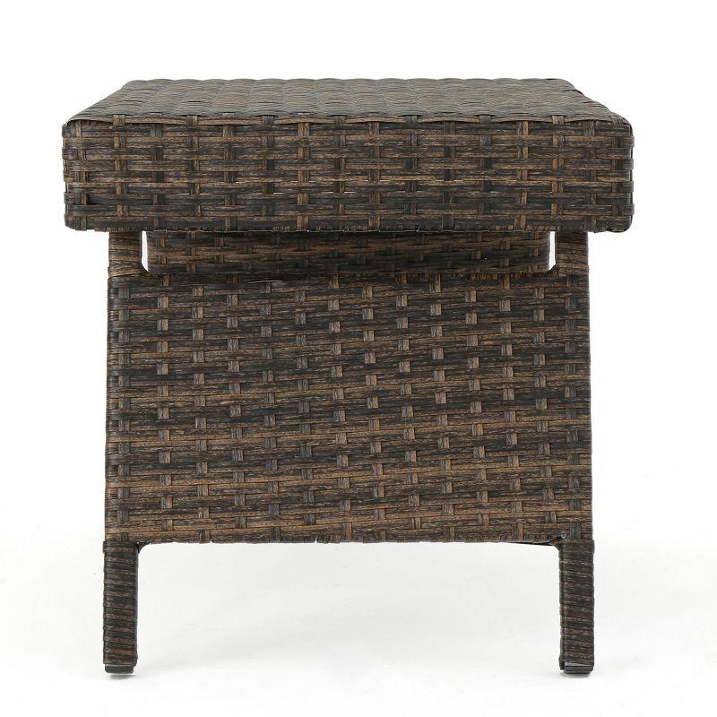 Thira Wicker Adjustable Folding Side Table - Mocha - Christopher Knight Home: Patio Furniture, Water-Resistant