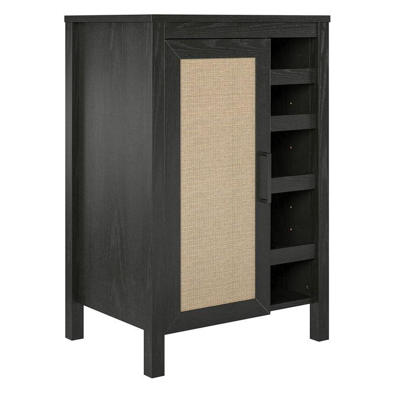 Ameriwood Home Wimberly Bar Cabinet, Black Oak with Faux Rattan