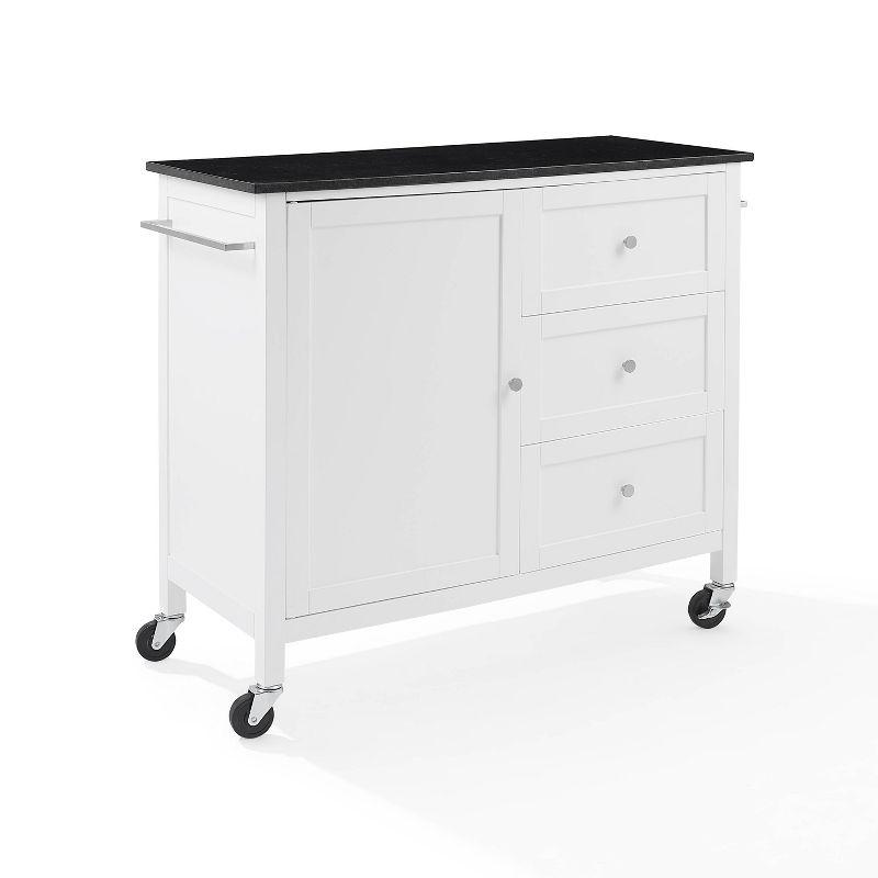 Soren White Kitchen Cart with Granite Top and Storage