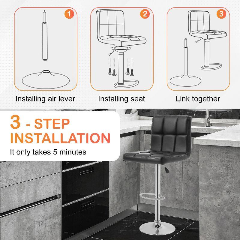 FDW Bar Stool Height Adjustable Swivel Stool with Back PU Leather Kitchen Counter Stools Set of 2 Dining Chairs, Black