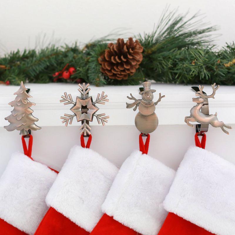 Original MantleClip 4ct Antique Bronze Christmas Stocking Holder: Secure Mantel Hanger, Fits 3" Thick, No Scratch Pads