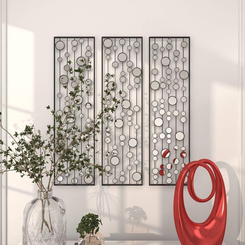 Mercer41 Metal Geometric Black Wall Decor with Round Mirror Accents Set