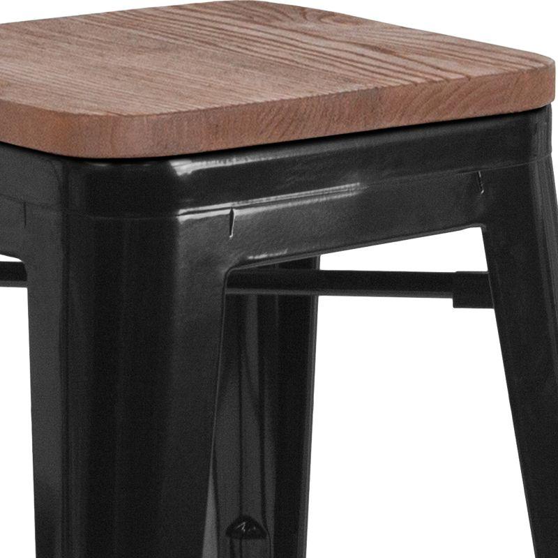 Merrick Lane Backless Metal Dining Stool with Wooden Seat for Indoor Use