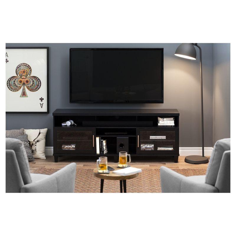 Adrian TV Stand for TVs up to 75'' Black Oak - South Shore: Laminated Particleboard, Metal Hardware, Adjustable Shelves