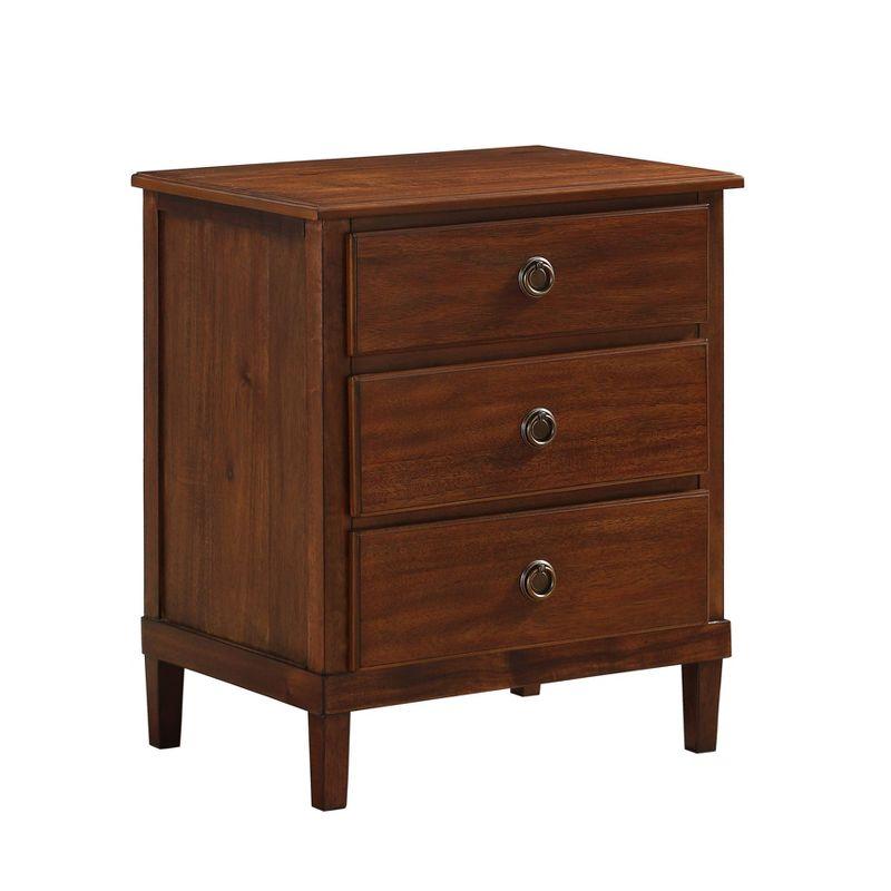 Comfort Pointe Cambridge Nightstand Brown: Elegant 3-Drawer Storage, Metal Hardware, No Assembly Required