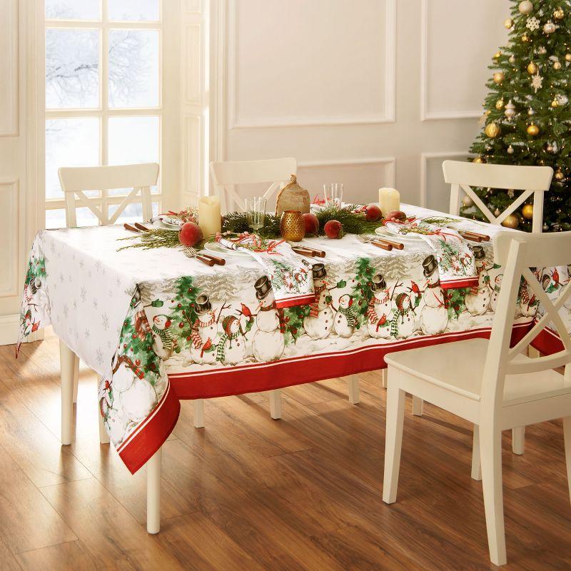 Snowman Winterland Holiday Snowflake Rectangle Tablecloth - Red/Green - 60x102 - Elrene Home Fashions