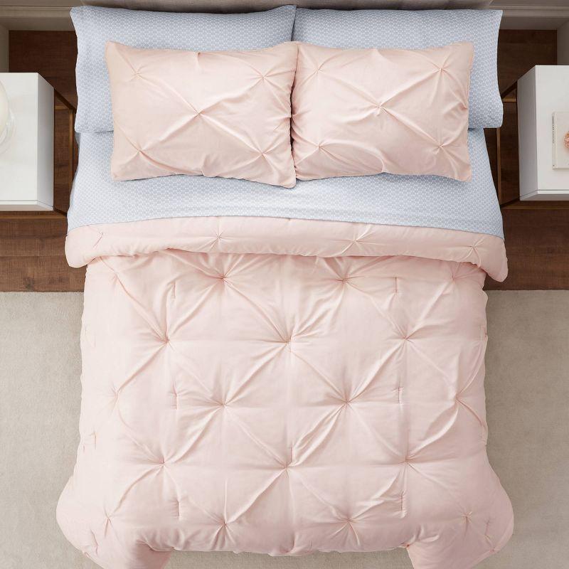 Blush Pink Pleated Fast-Drying Full/Queen Duvet Set