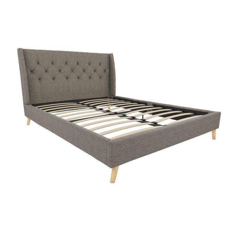 Gray Linen Tufted Upholstered Queen Bed with Wood Frame