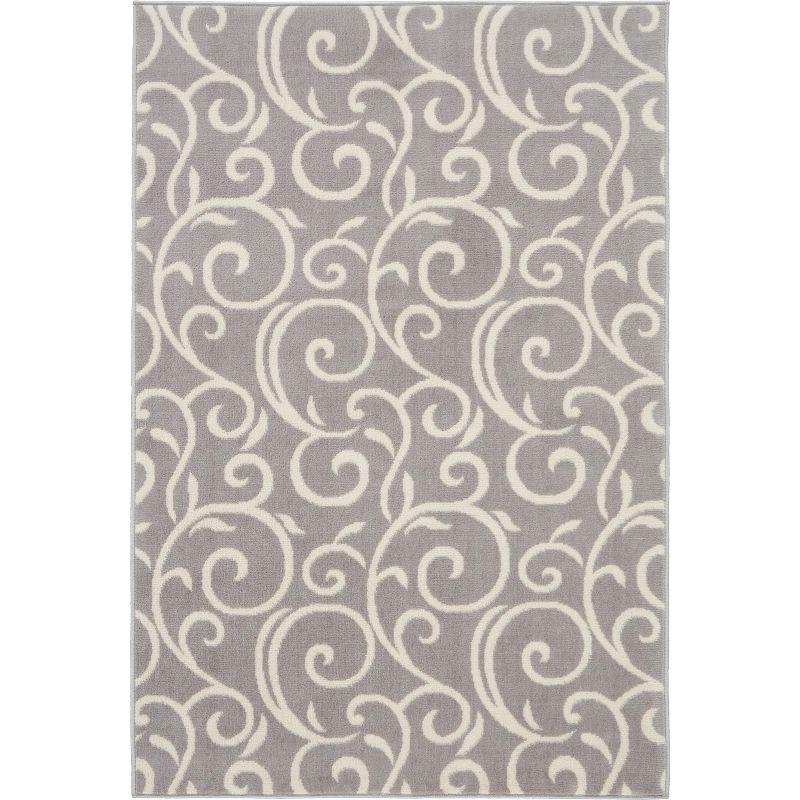 Abstract Vines Gray Hand-Knotted 4'x6' Reversible Area Rug