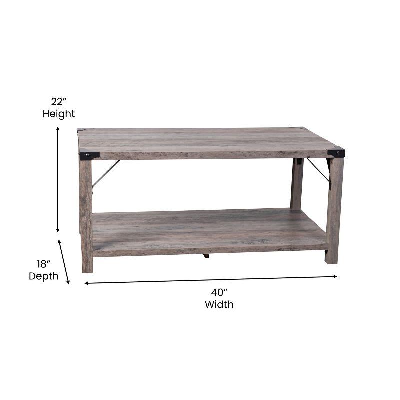 Flash Furniture Wyatt Modern Farmhouse Wooden 2 Tier Coffee Table with Black Metal Corner Accents and Cross Bracing, Gray Wash