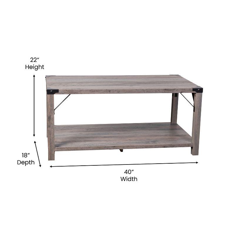 Flash Furniture Wyatt Modern Farmhouse Wooden 2 Tier Coffee Table with Metal Corner Accents and Cross Bracing