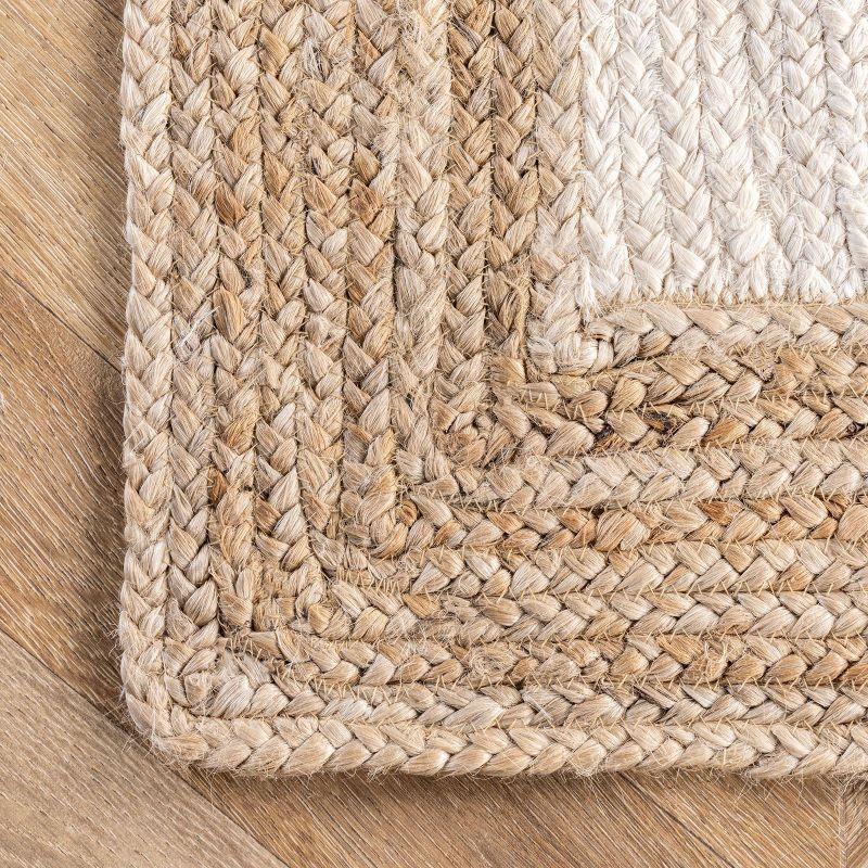 Handmade White and Beige Jute Rectangular Rug