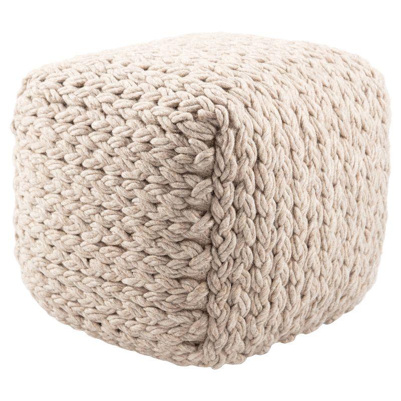 Beige Woolen Braided 16" Scandinavian Pouf