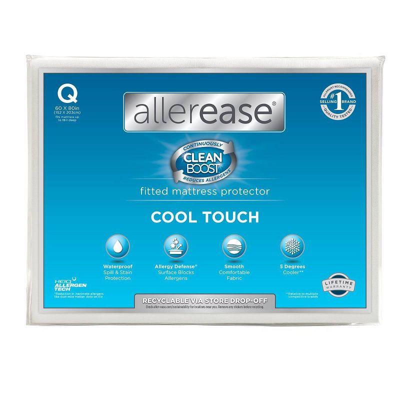 Allerease Queen Perfect Protection Cool Touch Waterproof Machine Washable Fitted Mattress Protector: Nylon & Polyethylene, Fits 18" Depth
