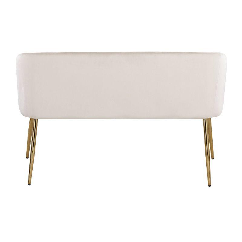 Glamorous White Velvet Curved Bench with Gold-Tone Legs