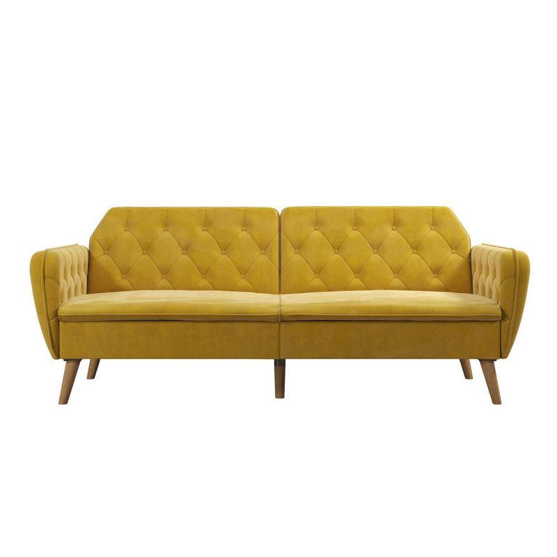 Tallulah Memory Foam Futon and Sofa Bed Mustard Yellow - Novogratz: Velvet Upholstery, Split-Back Design, Wooden Legs