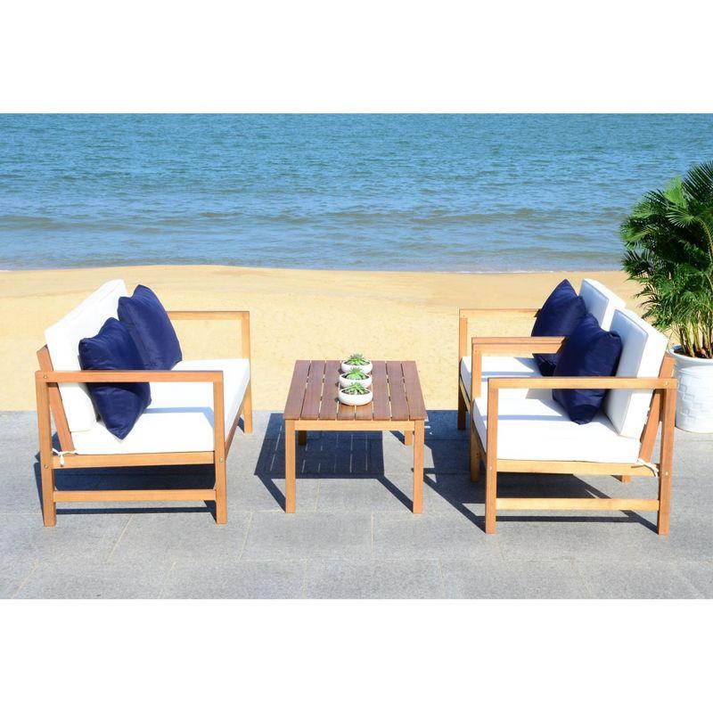 Montez 4 Piece Set - Indoor/Outdoor - PAT7030 - Natural/Beige + Solid Pillow - Safavieh