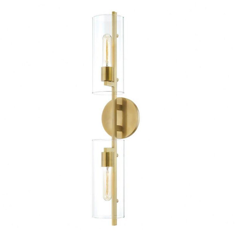 Elegant Aged Brass 2-Light Glass Shade Sconce for Damp Locations