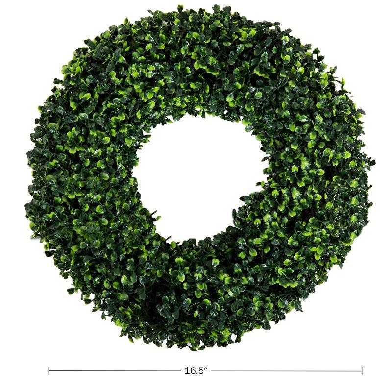 16.5-Inch UV Resistant Artificial Boxwood Wreath for All Seasons