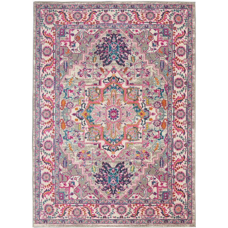Nourison Passion Colorful Center Medallion Area Rug Light Grey/Pink 3'9" x 5'9"