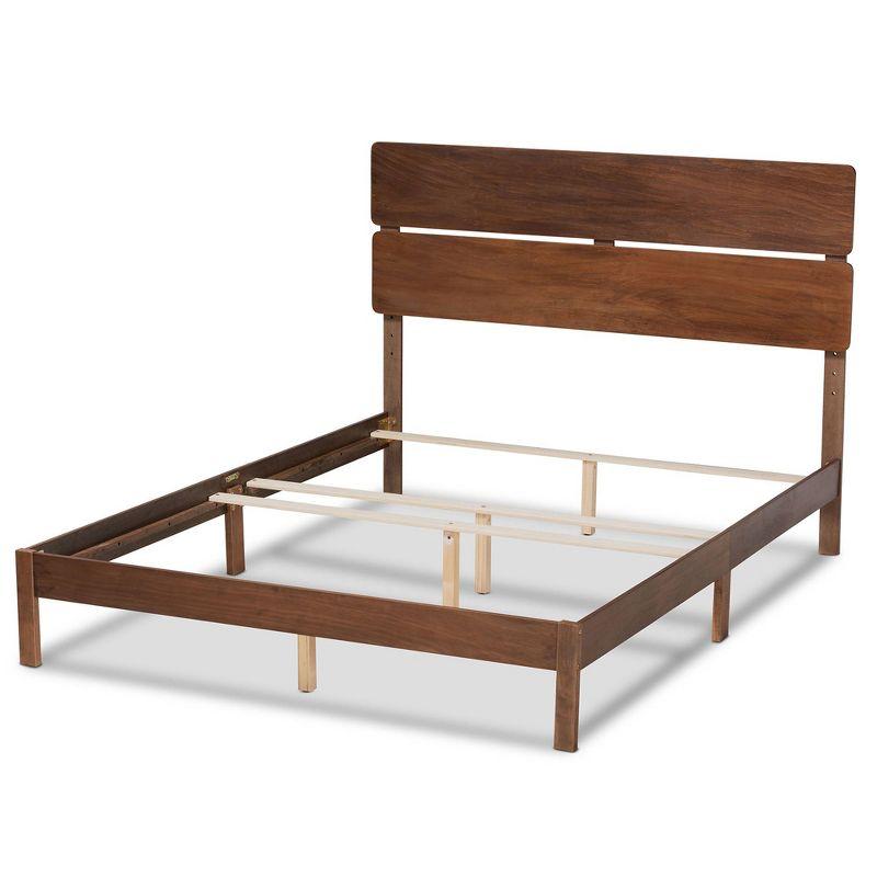 Modern Walnut Brown Full/Double Wood Upholstered Bed with Slatted Headboard