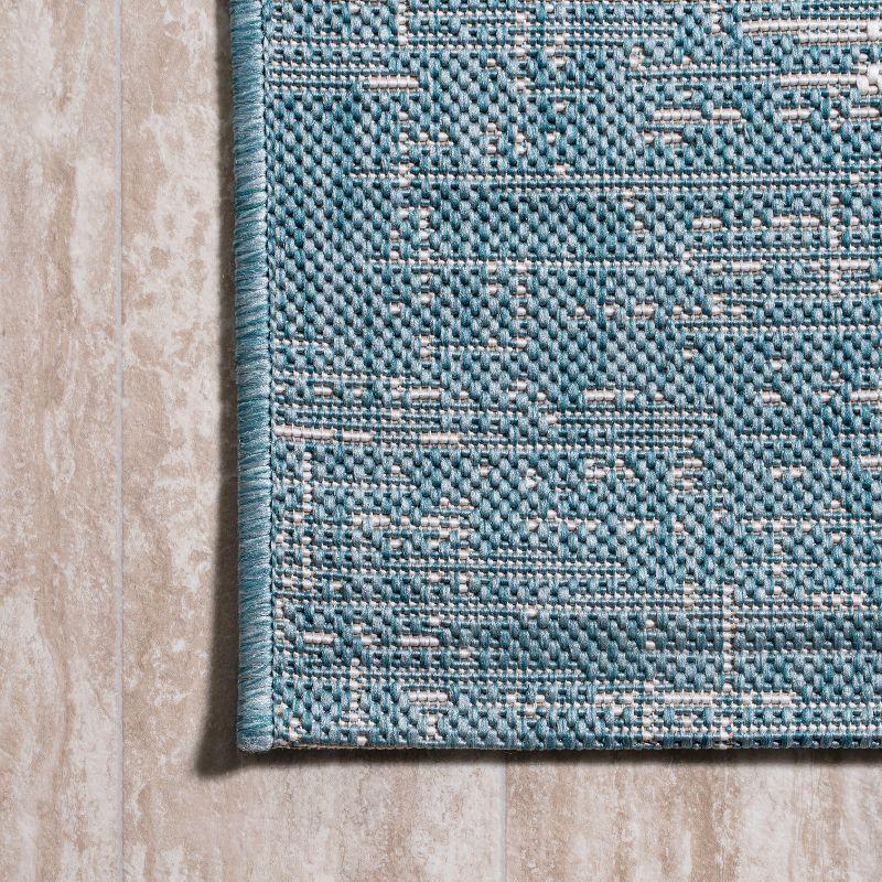 2'x10' Scandi Minimalist Border Indoor/Outdoor Runner Rug, Aqua - JONATHAN Y