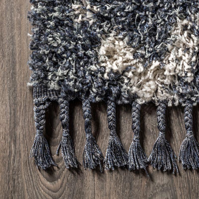 3'x5' Mercer Shag Plush Tassel Moroccan Geometric Trellis Area Rug, Denim/Cream - JONATHAN Y