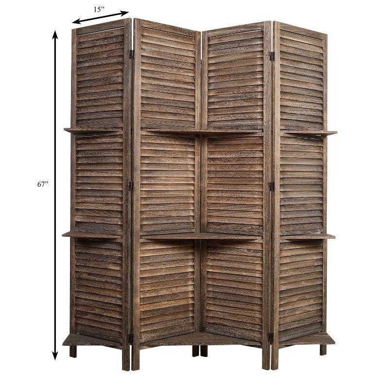 Proman Products Rancho 4 Shelf Panel Folding Screen Room Partition Paulownia Wood: Privacy Screen with Storage, No Assembly