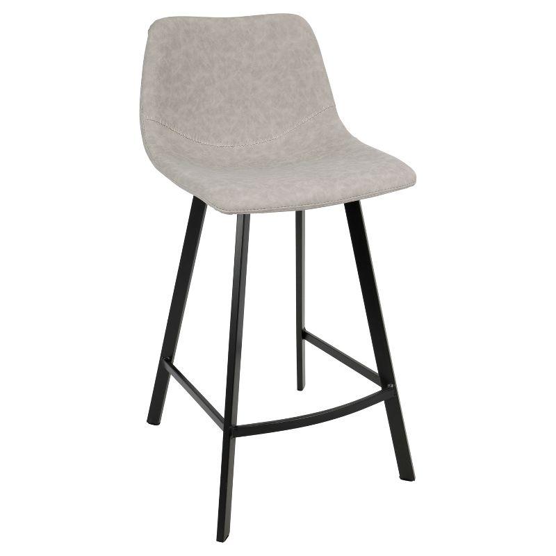 Modern Gray Faux Leather Counter Stools with Metal Frame - Set of 2
