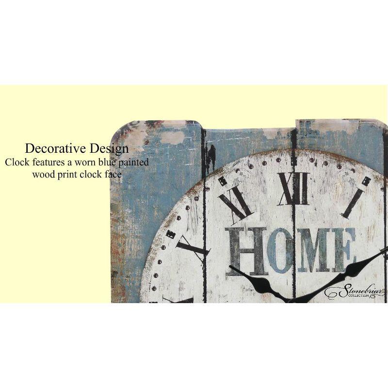 15.7" x 15.7" Decorative Farmhouse Wooden Wall Clock Blue/White - Stonebriar Collection: MDF Square Analog Indoor Timepiece