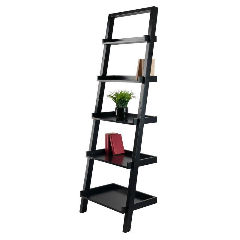 69.36" Bellamy Leaning Shelf Black - Winsome: 5-Tier, Space-Saving, Solid Wood, Wall Secure Bookcase