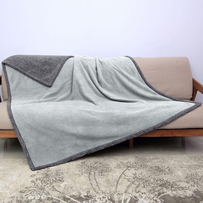 Large Gray Waterproof Sherpa Fleece Outdoor Blanket