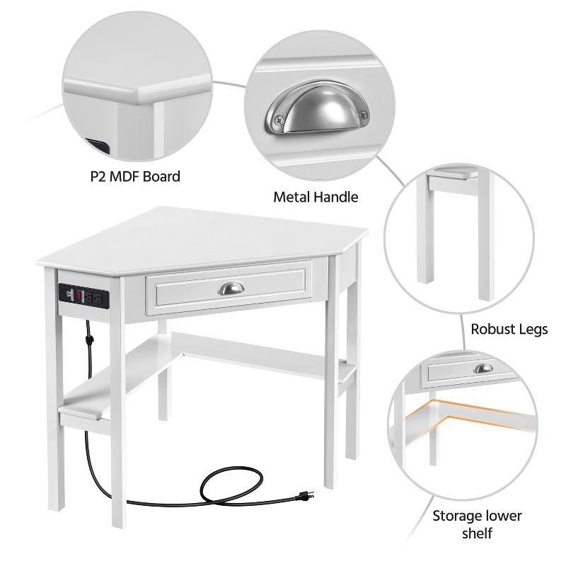 Yaheetech Corner Computer Desk Workstation with Power Outlet White