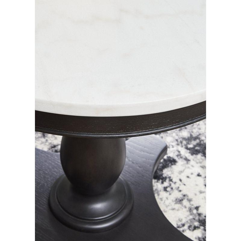 Signature Design by Ashley Henridge Traditional 24.13 Inch Circular Accent Table with White Marble Tabletop, White & Black