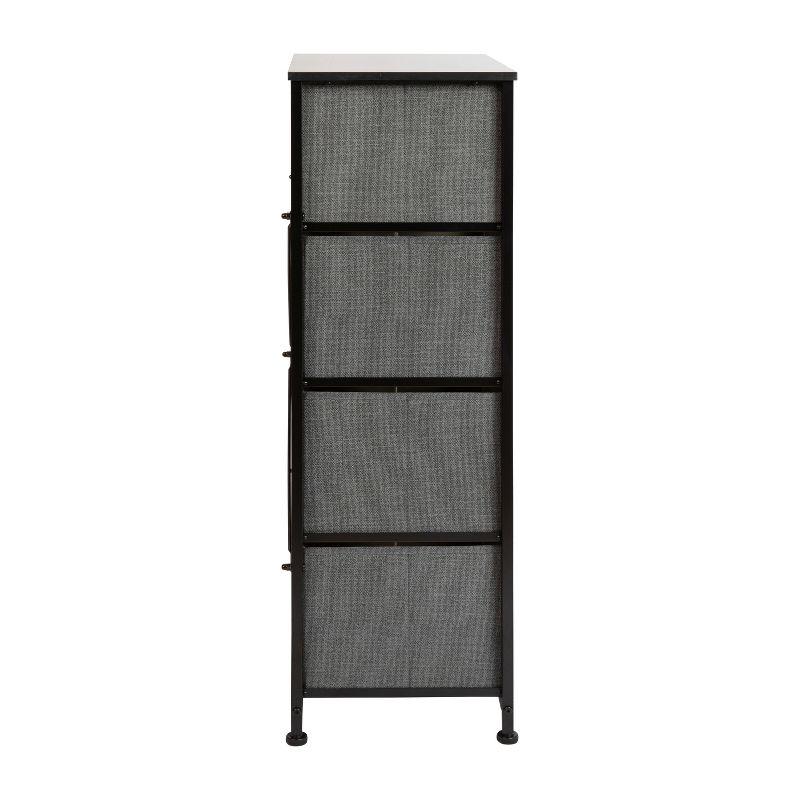 Emma and Oliver 4 Drawer Vertical Storage Dresser with Black Wood Top & Gray Fabric Pull Drawers
