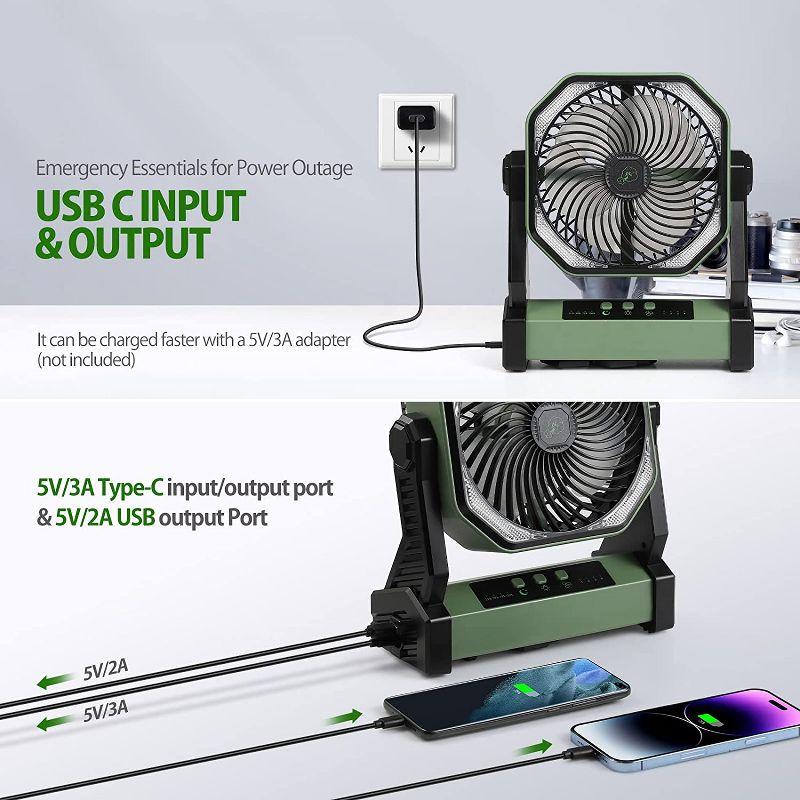 Panergy 20000mAh Battery Operated Portable Fan 8 inch Rechargeable Camping Fan with LED Light with Hanging Hook - Green