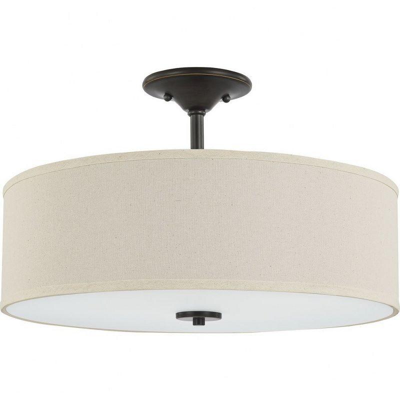 Progress Lighting, Inspire Collection, 3-Light Semi-Flush Mount, Antique Bronze, Off-White Linen Shade
