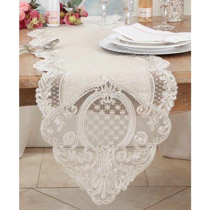 Saro Lifestyle Timeless Beauty Embroidered Lace Table Runner