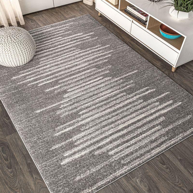 3'x5' Aya Berber Stripe Geometric Area Rug, Gray/Cream - JONATHAN Y