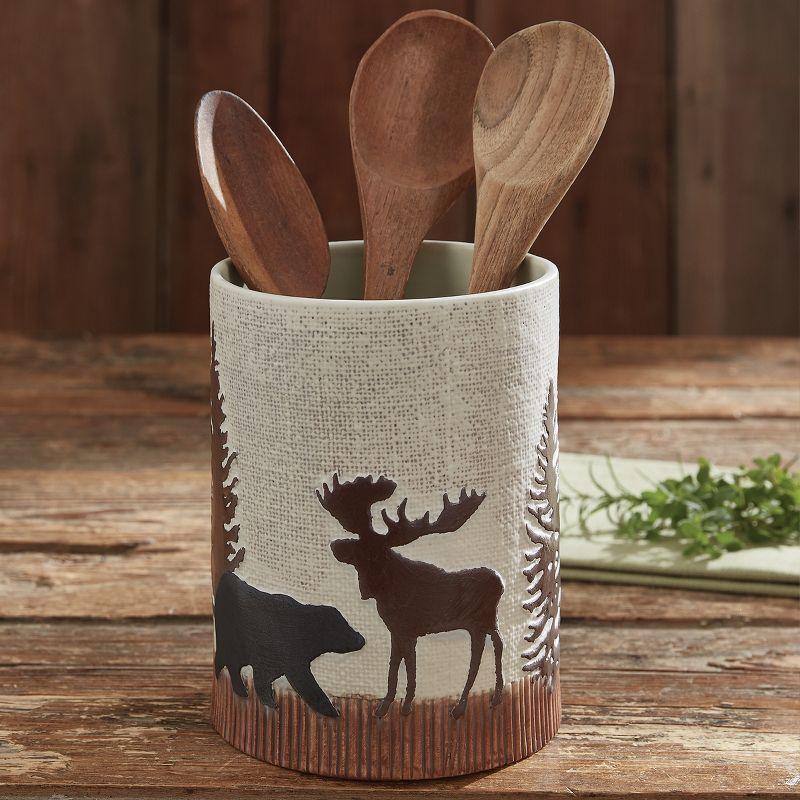 Neutral Ceramic Wildlife Design Utensil Crock