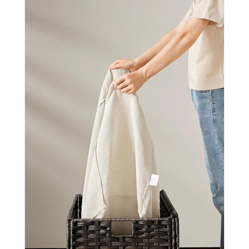 SONGMICS Storage Basket with Lid, 27.7 Gallon (105L) Storage Bin, Woven Blanket Storage Basket with Handles, Foldable, Removable Liner, Metal Frame