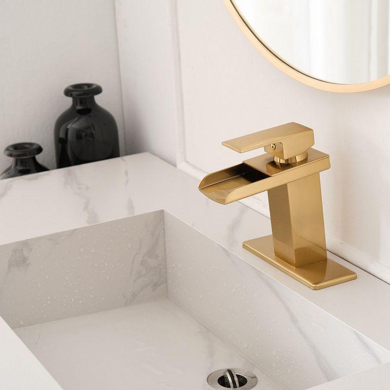 BWE Waterfall Single Hole Single-Handle Low-Arc Bathroom Faucet With Supply Line and Escutcheon