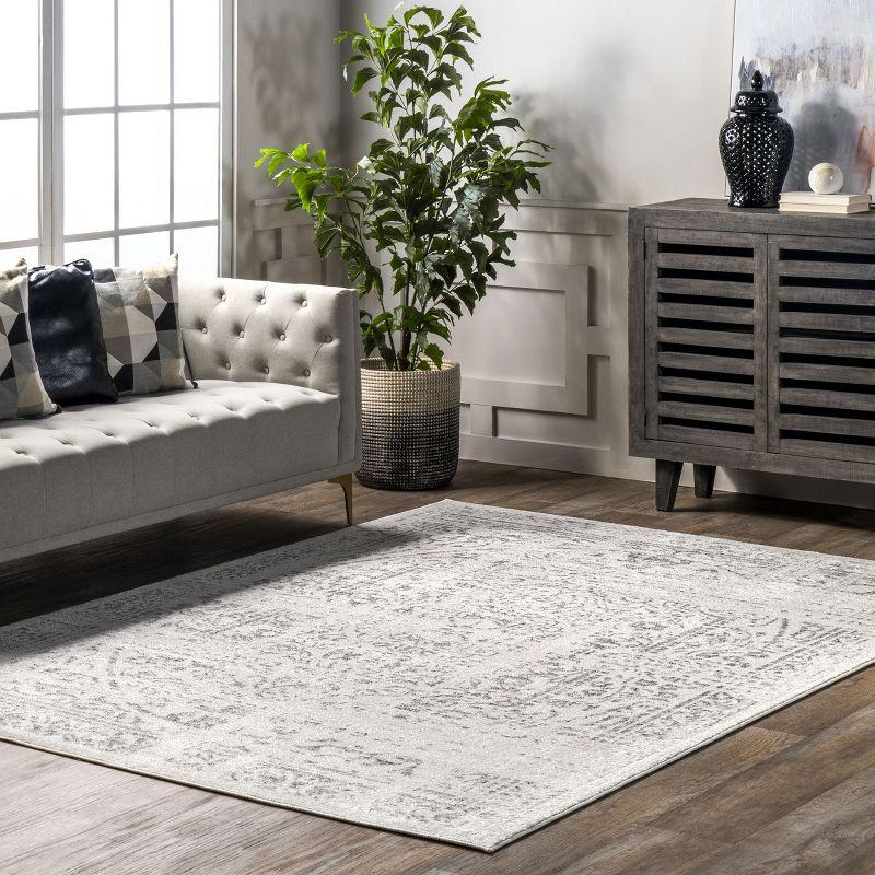 Elysian Distressed Gray Synthetic 62"x26" Easy-Care Area Rug