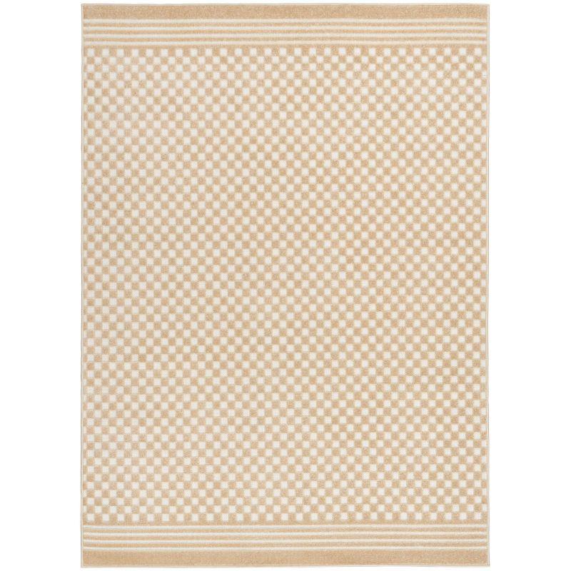 Nourison 7'10"x9'10" Care Free Checkered Machine Woven Area Rug Taupe: Modern Geometric Low Pile Indoor Rectangle Rug