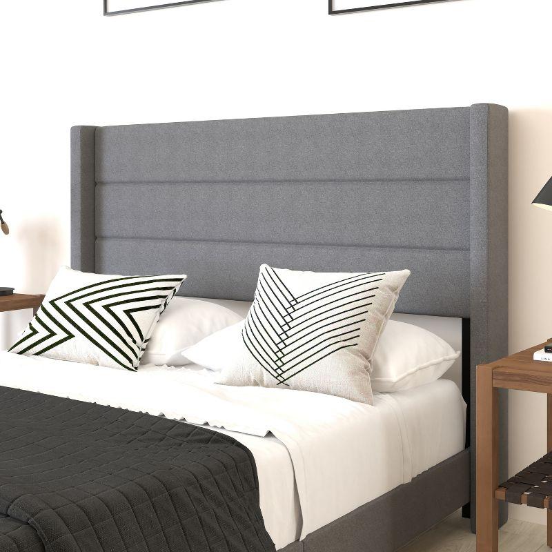 Merrick Lane Modern Platform Bed with Padded Channel Stitched Upholstered Wingback Headboard and Underbed Clearance