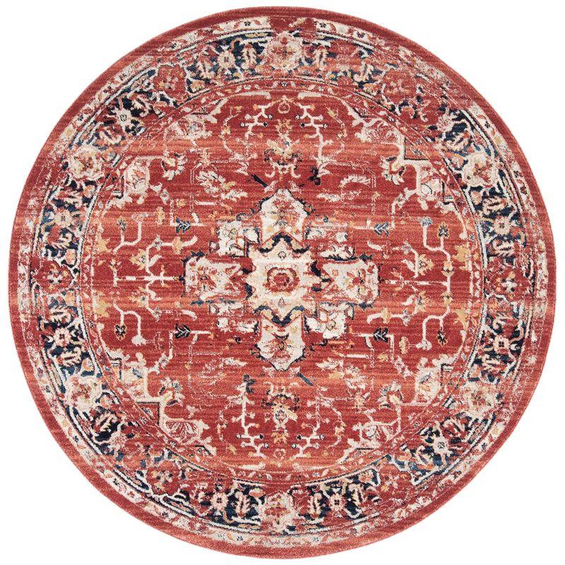 Charleston Heirloom Red Synthetic 79" Round Area Rug