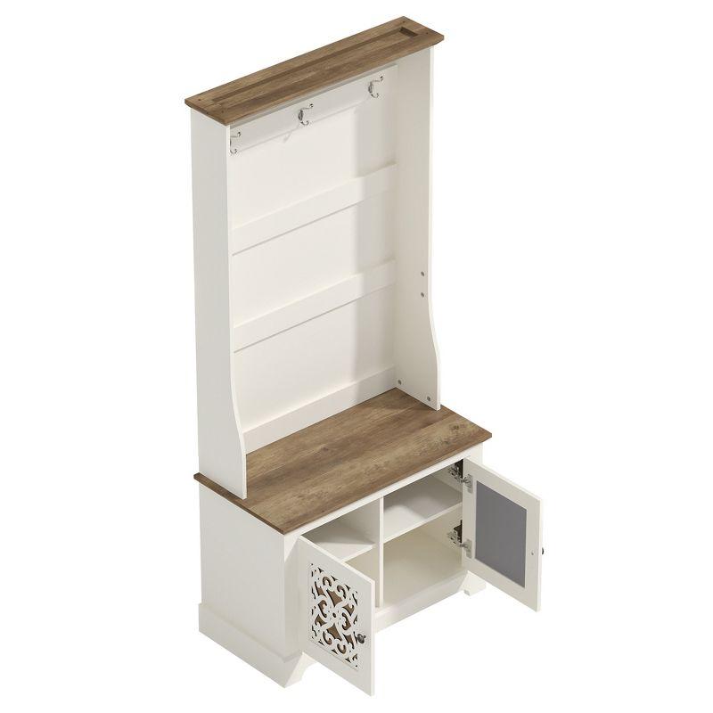 Galano Calidia Ivory with Knotty Oak Hall Tree with Bench and Shoe Storage