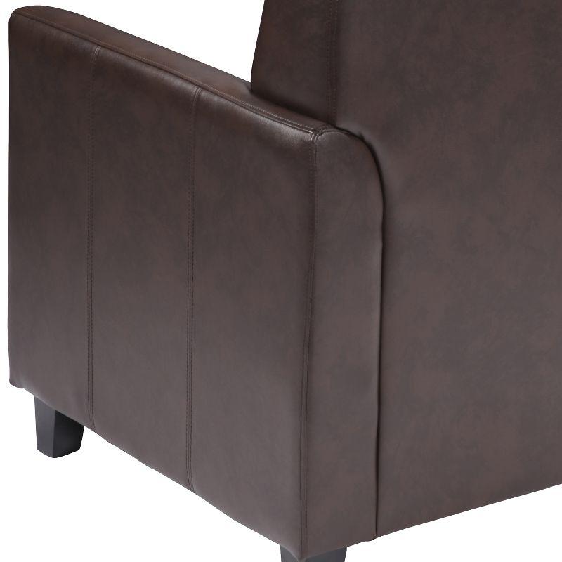 Elegant Brown LeatherSoft Fixed-Arm Chair with Wooden Frame