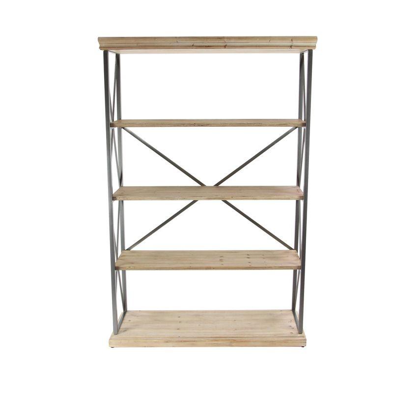 72" Farmhouse 4 Tier Shelf Brown - Olivia & May: Industrial Style Hardwood Bookcase with Storage Bins